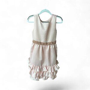 RARE EDITIONS Girls Size 6 Pink Satin Dress with Beaded Tie